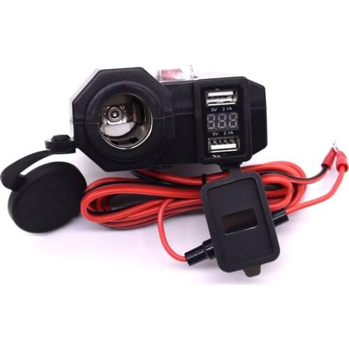 Motorcycle Dual USB Charger with Cigarette Lighter Socket LED Voltmeter For Yamaha T-MAX 500 VMX1700 MT-01 MT-07 MT-09 FZ6 XJ6