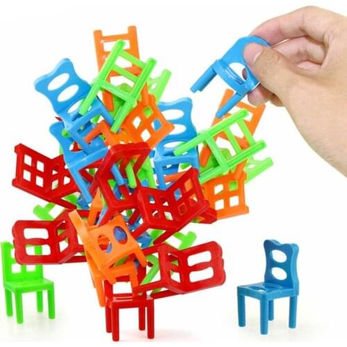 16 Pieces/set of Chair Game Mini Balance Plastic Building Blocks Stackable Chair Toy Family Puzzle Game Balance Training Toy