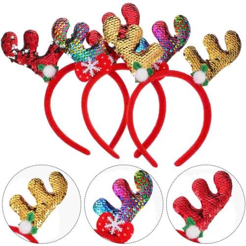 3pcs Christmas Hair Dress Christmas Party Headbands Sequined Antler Headdress