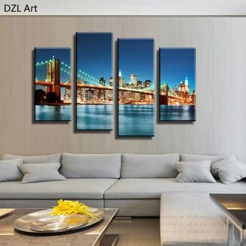4 Panels Painting minimalist living room bedroom modern home decoration Dazzling Bridge oil painting prints