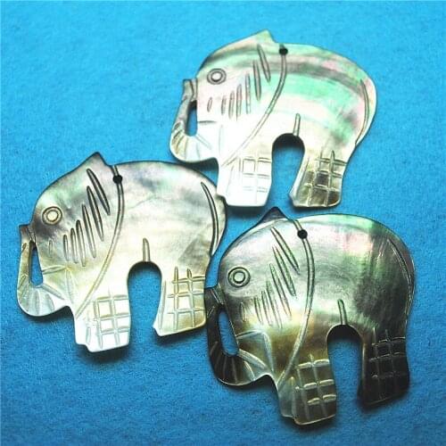 4PCS Nature Black Lip Shell Pendants Elephant Shape Size 45x43MM For Women Necklace Making Findings Wholesale Price