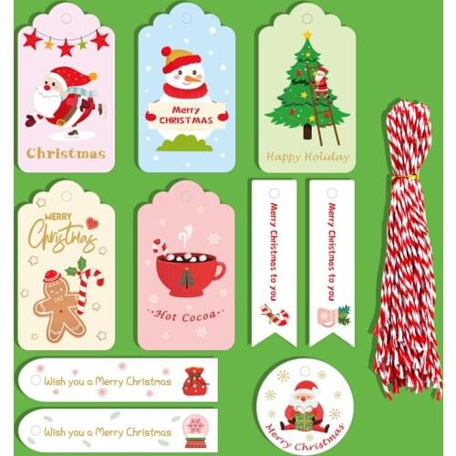 50sets DIY Kraft Paper Tags Christmas Gift Wrapping Labels Snowman Santa Claus Paper Card Label Xmas Party Packaging Hang Tags