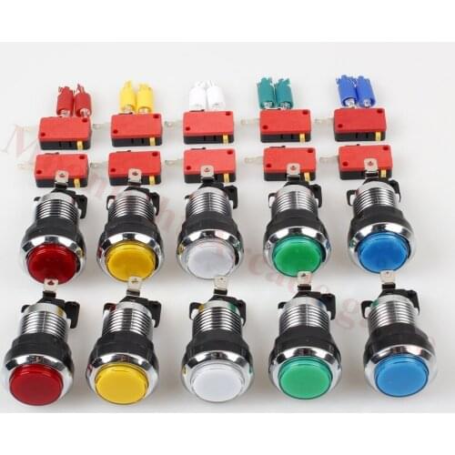50Pcs/lot Chrome Plating 12V 32mm LED Illuminated Push Buttons With Micro Switch For Arcade Machine Games Mame Jamma Parts