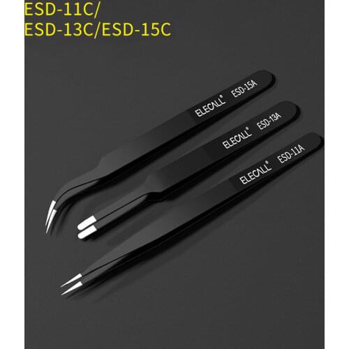 Anti-static Tweezer ESD Stainless Steel Tweezers Maintenance Tools Industrial Precision Curved Straight Tweezers DIY