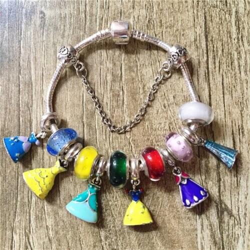 New Exquisite Princess Dress Charms Beads Bracelets Murano Glass Beads Bracelets Womens Jewelry DIY Precious Gifts 15-22cm