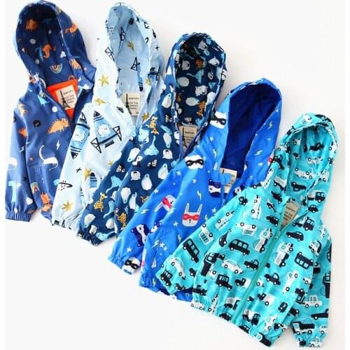 Children 's Jacket 2021 Spring and Autumn New Boys ' Light Sunscreen Coat Baby Fashion Cartoon Dinosaur Hooded Windbreaker