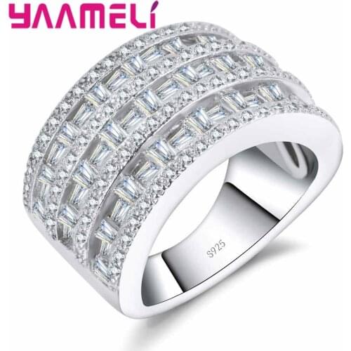 Classic Band Rings for Women Girls Pure 925 Sterling Silver Jewelry with Cz Cubi Zircon Full Crystal Finger Party Gfit Accessory
