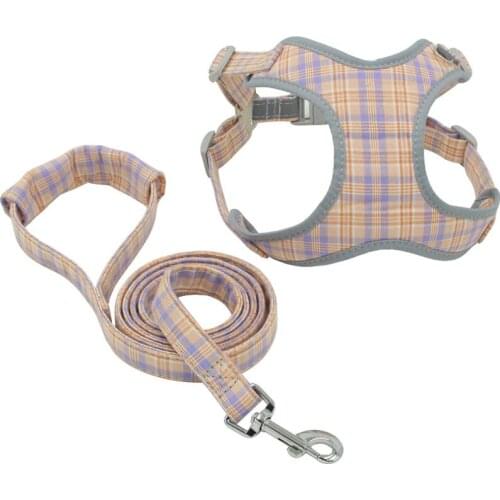 Plaid Dog Harness Breathable Puppy Cat Dog Vest Harnesses Adjustable Padded Pet Vest Easy Control Handle Leash Pet Accessory XL