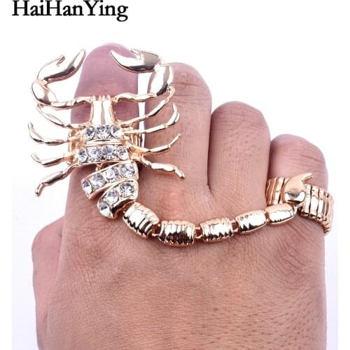New Exaggerated Punk Scorpion Two Piece Ring Crystal Adjustable Retro Personality Animal Big Ring Special Rock Style Jewelry