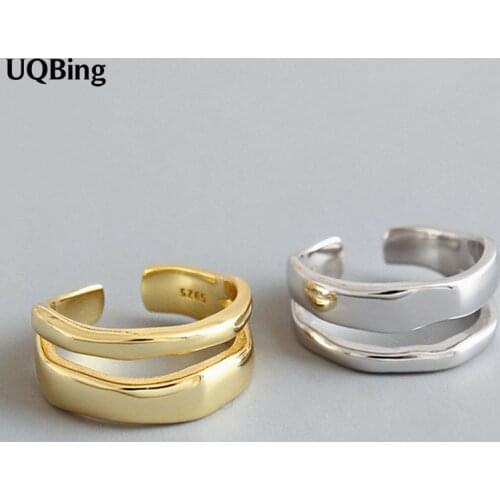 925 Sterling Silver Retro Vintage Irregular Double Smooth Wavy Rings For Women Statement Rings Wedding Jewelry Girls Party Gifts