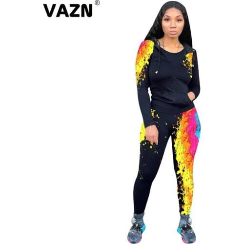 VAZN 2020 Autumn Top Quality Fancy Regular Soft Free Young Full Sleeve Group Long Pants Tracksuits Slim Women 2 Piece Set