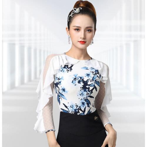 DOUBL high quality social latin dance costume women printing colour new modern dance practice clothes long sleeve fashion