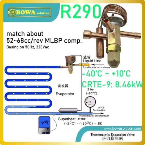 8.5kw R290 TEV matches 3HP L/MBP compressor used in commerce refrigeration equipments, such as deli cases, ice-makers, etc