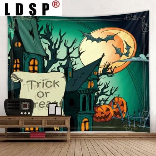 LDSP Halloween Bat Pumpkin Moon Tapestry Wall Hanging Covering Rugs Background Cloth Beach Mat Blanket Art Bedroom Home Decor