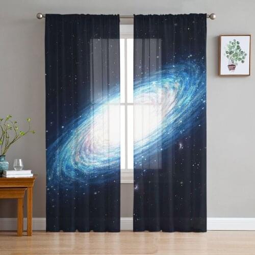 Universe Galaxy Starry Sky Gauze Curtains For Childrens Bedroom Kitchen Screen For Living Room Holiday Decor Voile Curtain
