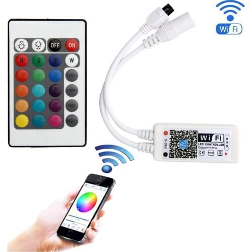 RGB Controler WiFi DC12V MIni Wifi+24 IR Key Remote Controller For RGB LED Strip