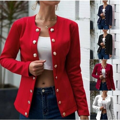 Fashion long-sleeved solid color double-breasted small suit jacket women