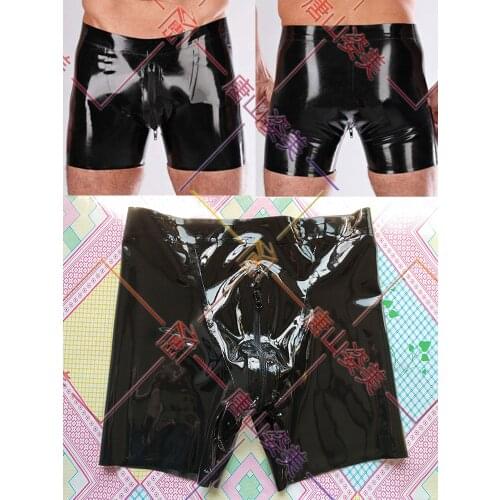 MEN LATEX BOXER SEXY LATEX UNDERWEAR CROTCH ZIP TWO WAY ZIP