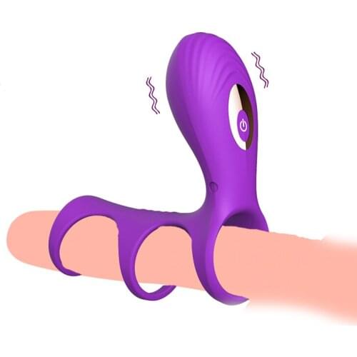 Male Vibrating Penis Extender Ring Sleeve Vibrator Clitoris Stimulator Penis Enlarger Chastity Cage Sex Toys Masturbator For Men