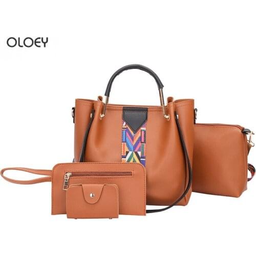 New Metal Handle Wide Ribbon Bucket Bag Fashion Wild Lady Shoulder Messenger Bag High-capacity handbag composite bag four sets