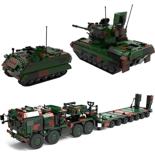 The New Military Technic Weapon Army German 8×8 Tank Carrier Cheetah M113 Armored Car Building Blocks WW2 Bricks Toys