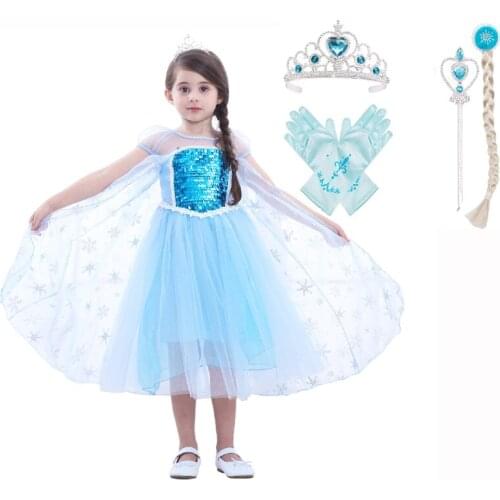 DAYLEBABY Girls Dress Elsa Party Vestidos Cosplay Girl Clothing Anna Snow Queen Print Birthday Princess Elsa Kids Costume