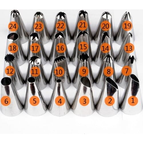 Cookies Supplies Fondant Decor Silver Pastry Nozzle Set Kitchen Gadgets 430 Stainless Steel 24Pcs/Box DIY Cake Decoration