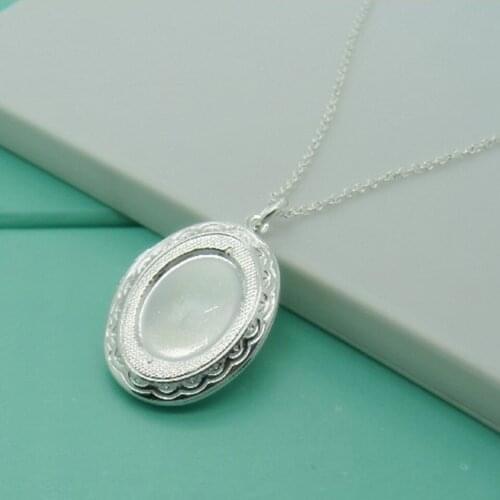 925 Sterling Silver Oval Photo Frame Pendant Necklace For Women Wedding Engagement Fashion Jewelry
