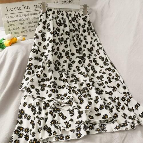Zoki Chiffon Women Long Skirt A Line Summer Elastic High Waist Print Floral Midi Skirt Casual Beach Holiday Faldas Largas Mujer