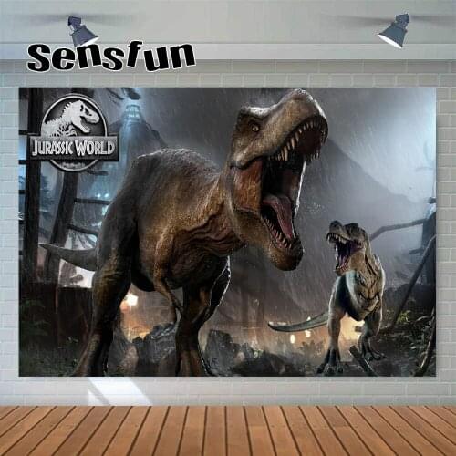 Dark Night Raining Jurassic Dinosaur Party Backdrop For Photo Studio Boys Happy Birthday Photgraphy Backgrounds Custom Photocall
