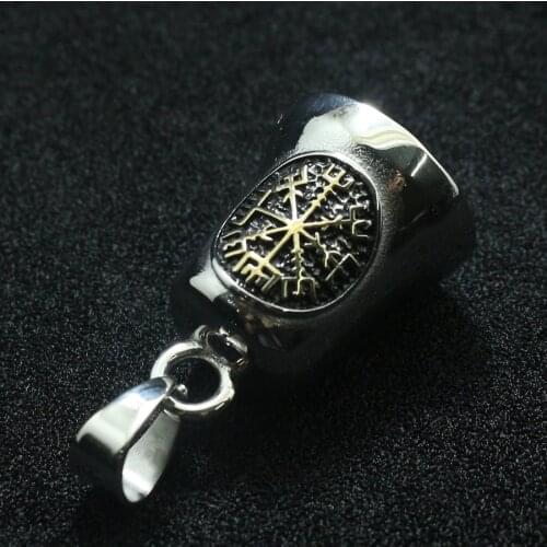 Unisex 316L Stainless Steel Vikings Gloss Vintage Wheel Bell Gold Silver-Color Amulet Pendant