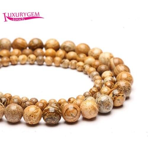 High Quality Natural Picture Stone Smooth Round Shape Loose Spacer Beads 4/6/8/10/12mm DIY Gem Jewelry Accessories 38cm sk111