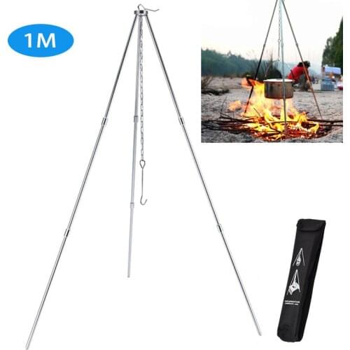 1M Portable Bonfire Tripod Camping Bonfire Frame Tripod Ultralight Outdoor Travel Backpacking Cooking Rack Camping Accessories
