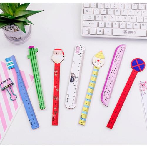 1pcs/lot Korean Cute Cartoon Santa Clown cactus design wooden Straight ruler 15cm Measuring Straight Ruler Tool Gift Stationery