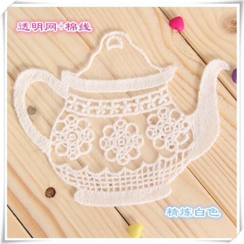 10 PCS Free Shipping Good Quality Handmade DIY Cotton Mesh Embroidery Teapot Applique Patch