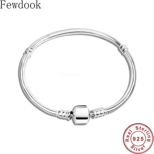 100% 925 Sterling Silver Bracelet Pulsera Fit Charm Bead Pendant Snake Chain For Women No Brand Logo Berloque 16CM-22CM