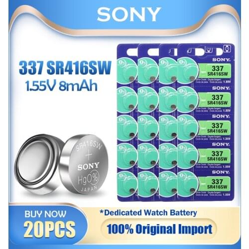 20PCS Original Sony 337 SR416SW Watch Battery 1.55V Silver Oxide Button Cell Battery For Bluetooth Headphone Toy MADE IN JAPAN