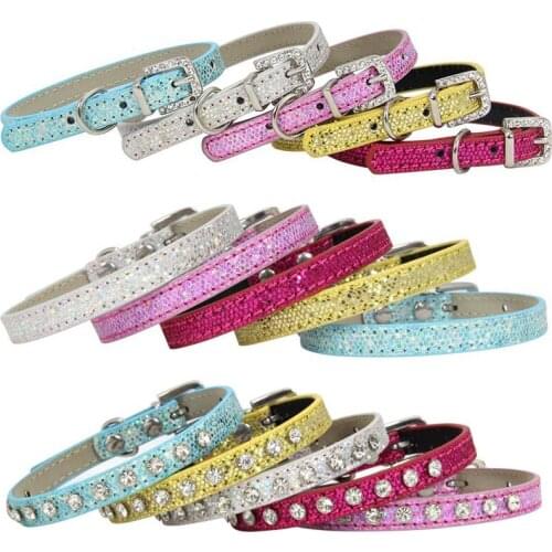 2021 New Bling Rhinestone Puppy Cat Collars Adjustable Leather Collar for Small Medium Dogs Cats Chihuahua Pug Yorkshire