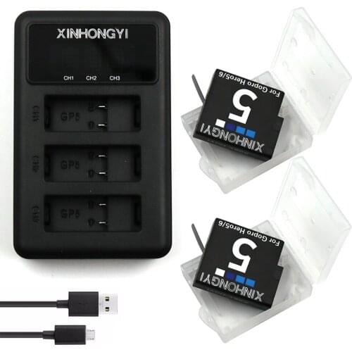 2x 1600mA Battery AHDBT-501 Hero5 Batteria +USB Charger with Type-C Port for GoPro Hero 5 go pro Hero 7 Hero6 Camera accessories