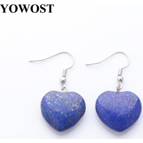 4 Pairs Drop Earring Hook Heart Lapis Lazuli Beads Dangle Natural Pendant Stone Earrings Hanging Women Fashion Jewelry QR3282