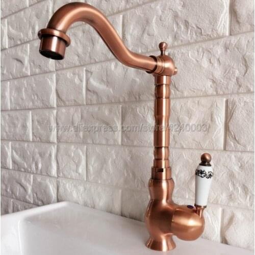 Antique Red Copper Ceramic Single handle Kitchen sink Faucet Sink Tap 360 Swivel Mixer Kitchen faucet Knf406