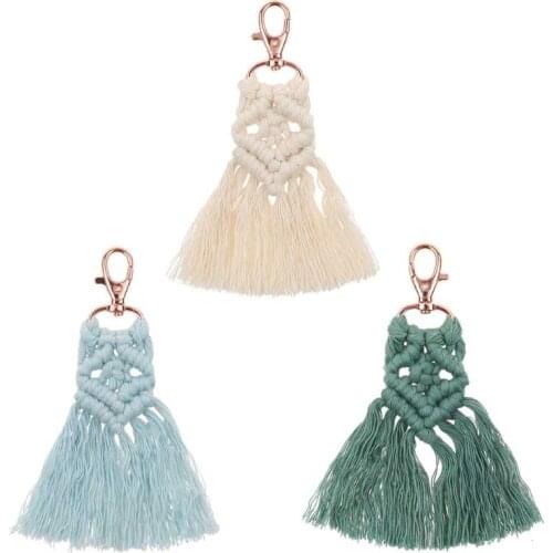 Tassel Keychains for Women Boho key Holder Keyring Macrame Bag Charm Car Hanging Jewelry Gift for Friends