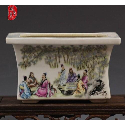 Famille rose bamboo grove, Qixian goat, Kaitai flower pot, antique old ceramics, antique porcelain Porcelain flower pots