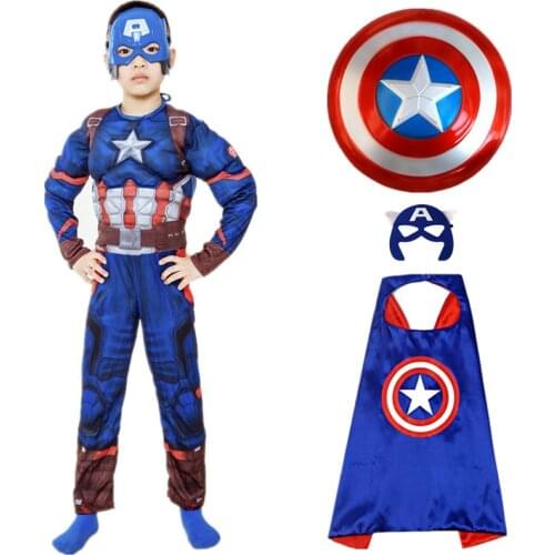 Captain America Child Role-playing Costume, Superhero Shield and Gloves, Halloween Muscle Costume for Boys and Girls