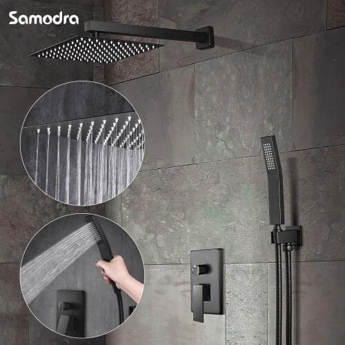 SAMODRA Shower System Bathroom Faucet Rainfall Shower head Set Brass Tropical Shower Column Chrome/Black/Gold Shower Cabin Mixer