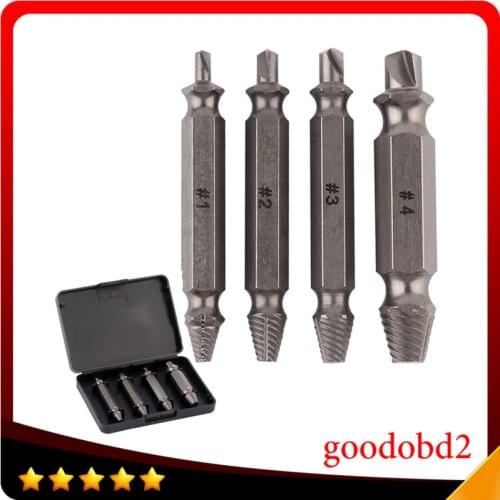 Double Side Drill Out Damaged Screw Extractor Drill Bits Out Remover Broken Bolt Stud Removal Tool Kit 4pcs#1 #2 #3 #4 With Case