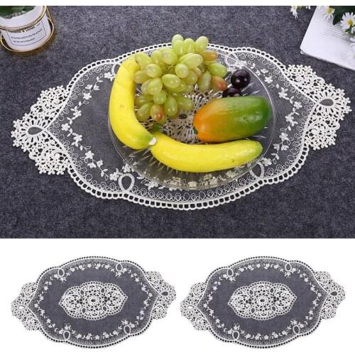 European Lace Embroidery Hollow Oval Placemat Anti-scald Coffee Coaster Bedroom Restaurant Food Fruit Pads Wedding Party Decor