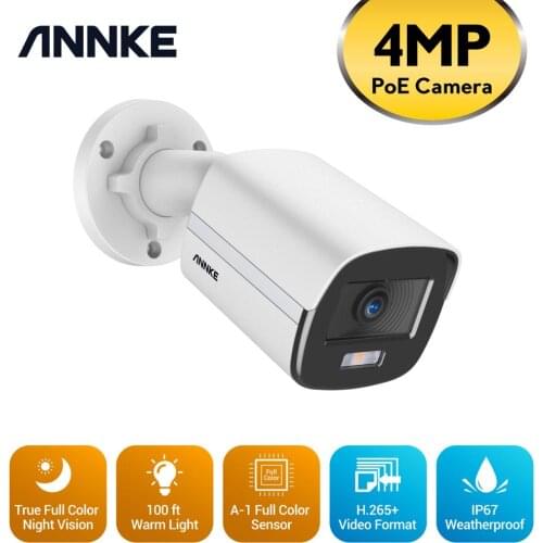 ANNKE 4MP Ace Full Color Night Vision POE IP Camera H.265+ Video Surveillance Camera 100FT Warm Light Security Camera CCTV Cam