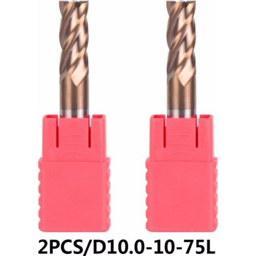 Tungsten Steel End Mills HRC55 2pcs/lot D10-10-75 Coated TiAIN 4 Flute Flattened Head CNC Milling Cutters Carbide End mills