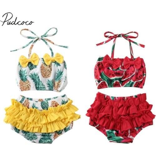 2020 Summer Swimsuit Kid Baby Girl Tankini Swimwear Swimsuit Bikini Set Bathing Swimming Beachwear Watermelon Pineapple